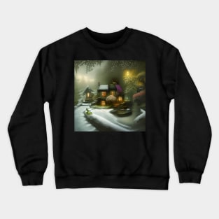 Sparkling Fantasy Cottage with Lights and Glitter Background in Snowy Scene, Scenery Nature Crewneck Sweatshirt